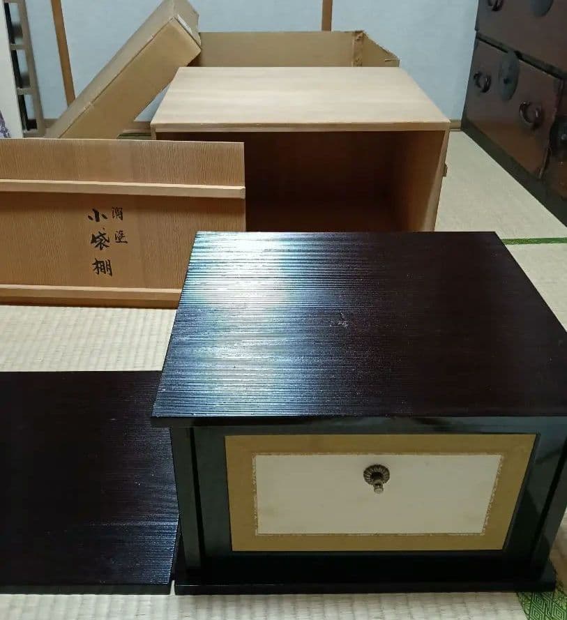 【茶道具整理中】お値下げしました！　木箱付　平安光入　造　溜塗　小袋棚