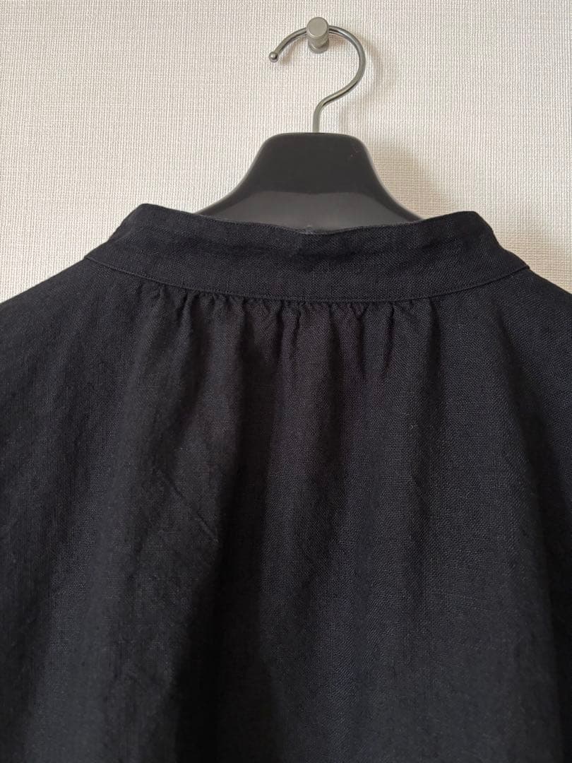 wafu リネン プルオーバー ブラウス スタンドカラー ／ ブラック