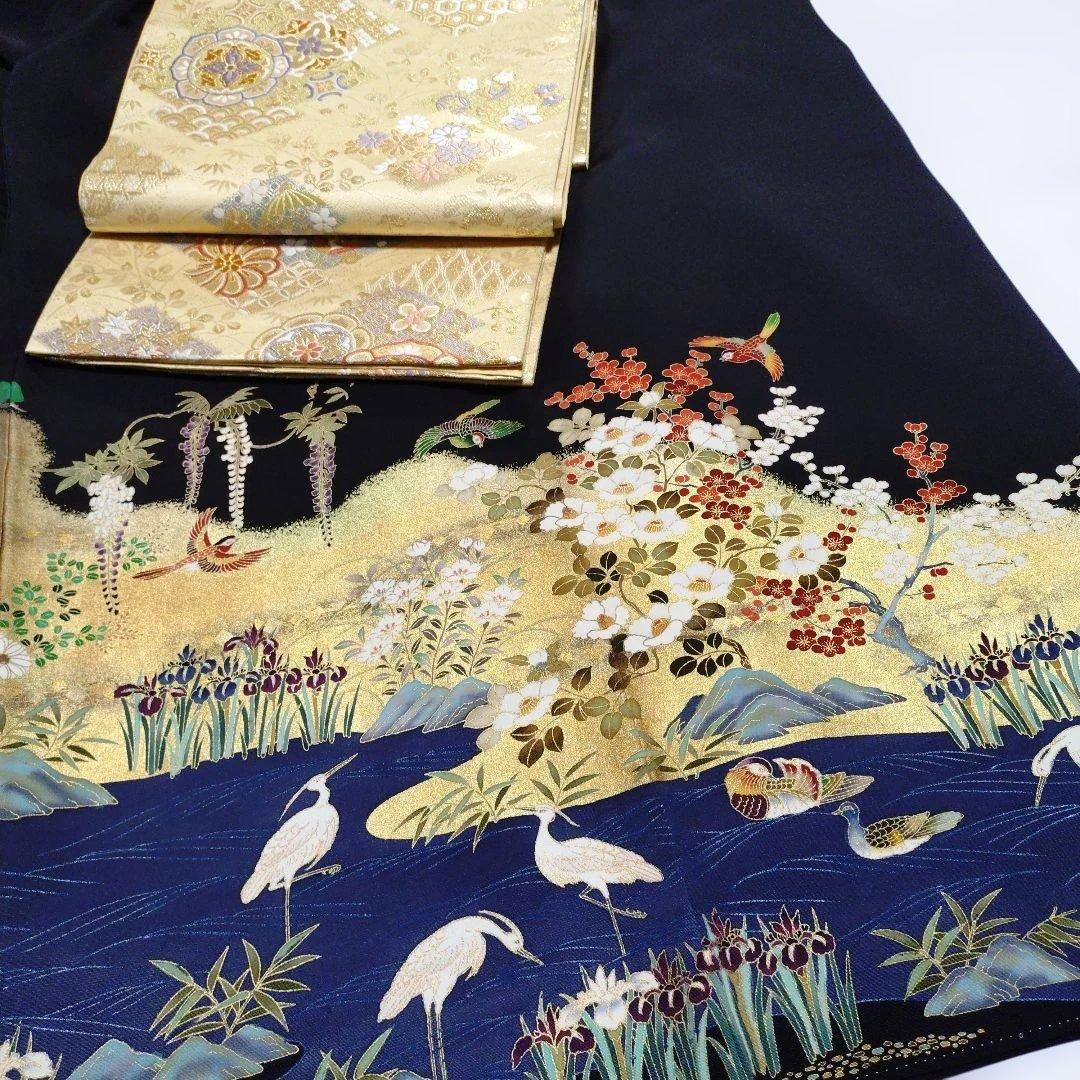 黒留袖と袋帯セット　金彩　作家物　正絹　トールサイズ　帯長尺