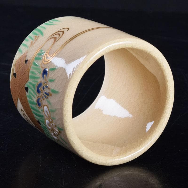 茶道具　京焼　色絵　菖蒲文　蓋置　在銘　V　8528