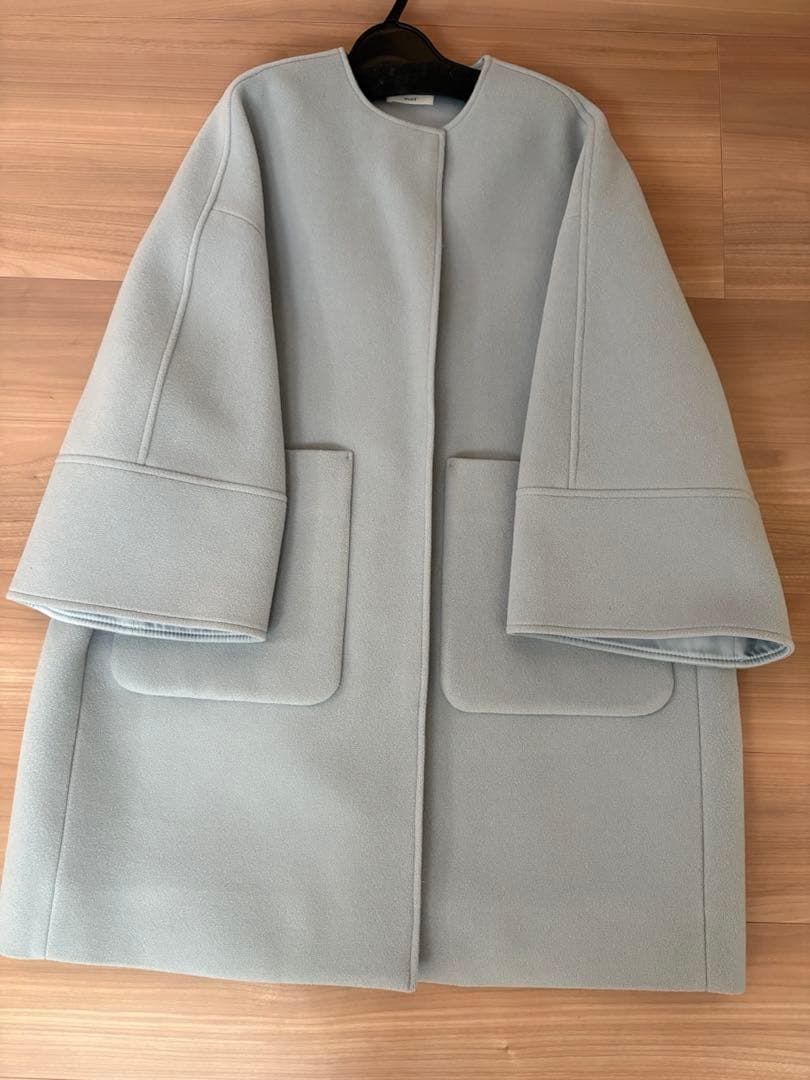 最終値下げ　yori ウールノーカラーコート　サックス