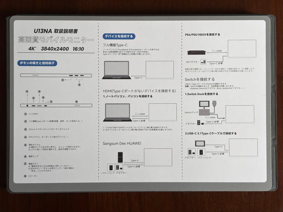 Intehill モバイルモニター 4K 13.4 インチ U13NA