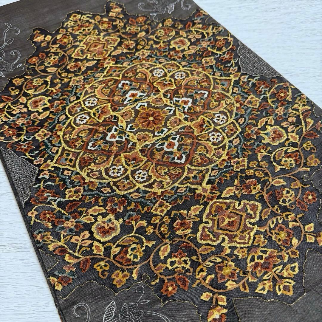 m-91 明綴れ 蘇州・汕頭刺繍　金糸 正絹 袋帯　未使用極美品