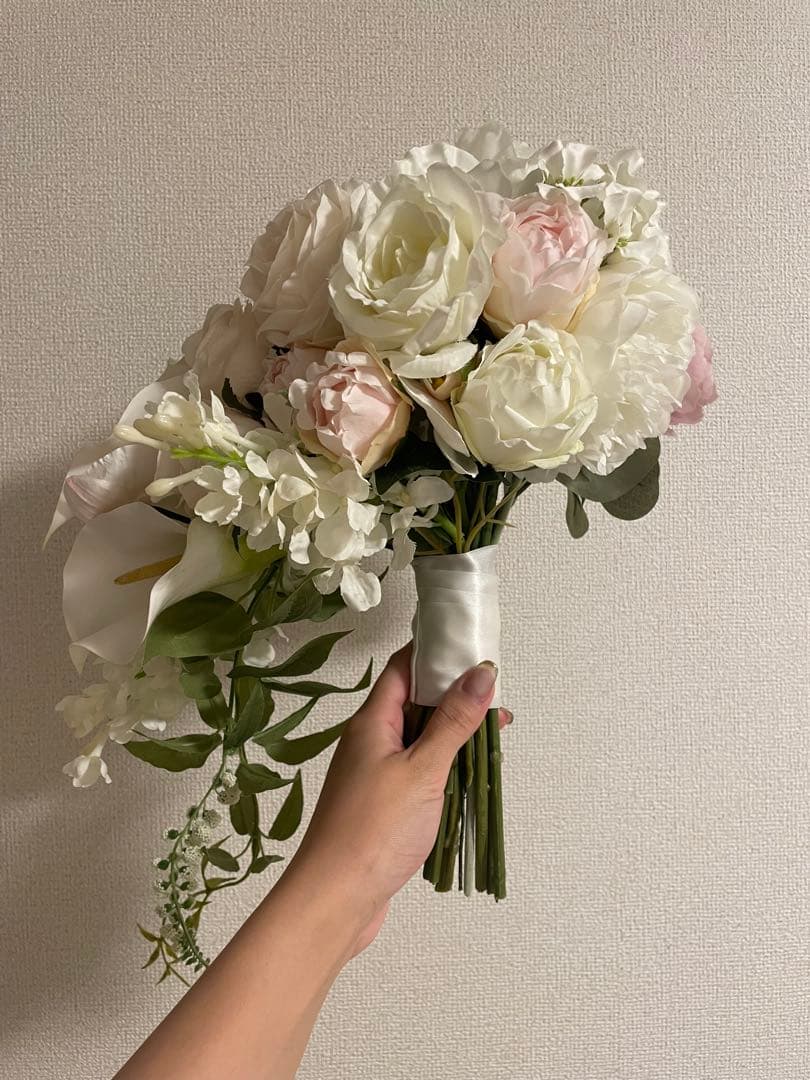 ウェディング　ブーケ　ブートニア付き　キャスケードブーケ　結婚式　wedding