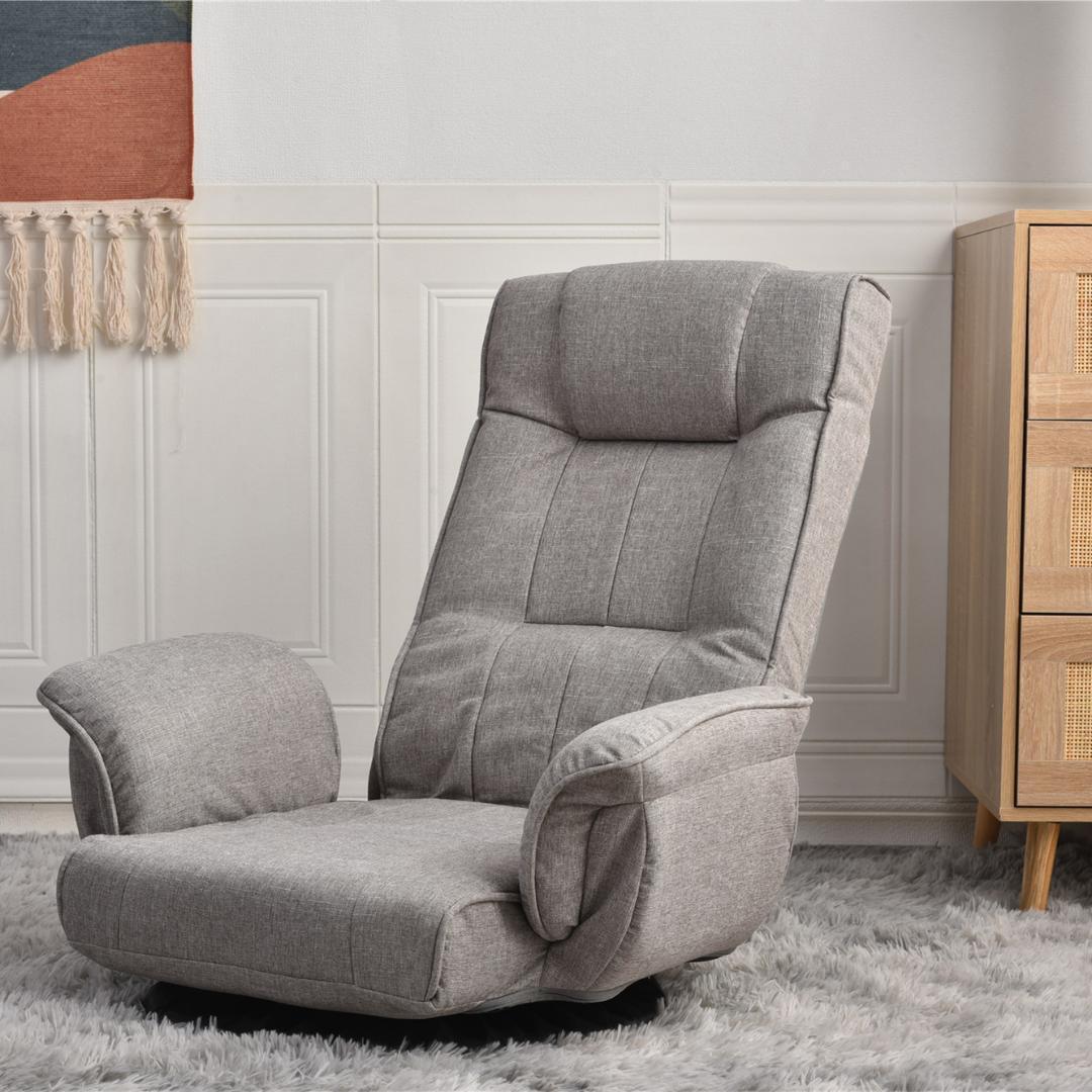 回転式座椅子 肘掛け ハイバック座いす リクライニング【ライトグレー】