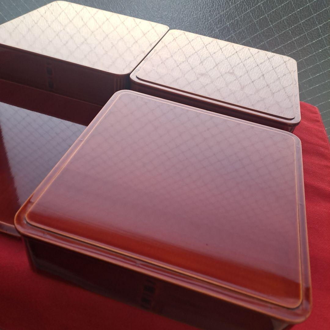 【飛騨春慶塗　6.5寸\"3段重箱】天然木製　曲げ細工　長期保管品