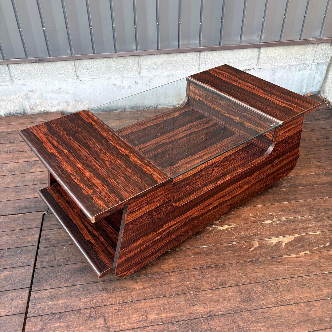 昭和レトロ カリモク 木製ガラステーブル センターテーブル 木目 ローテーブル
