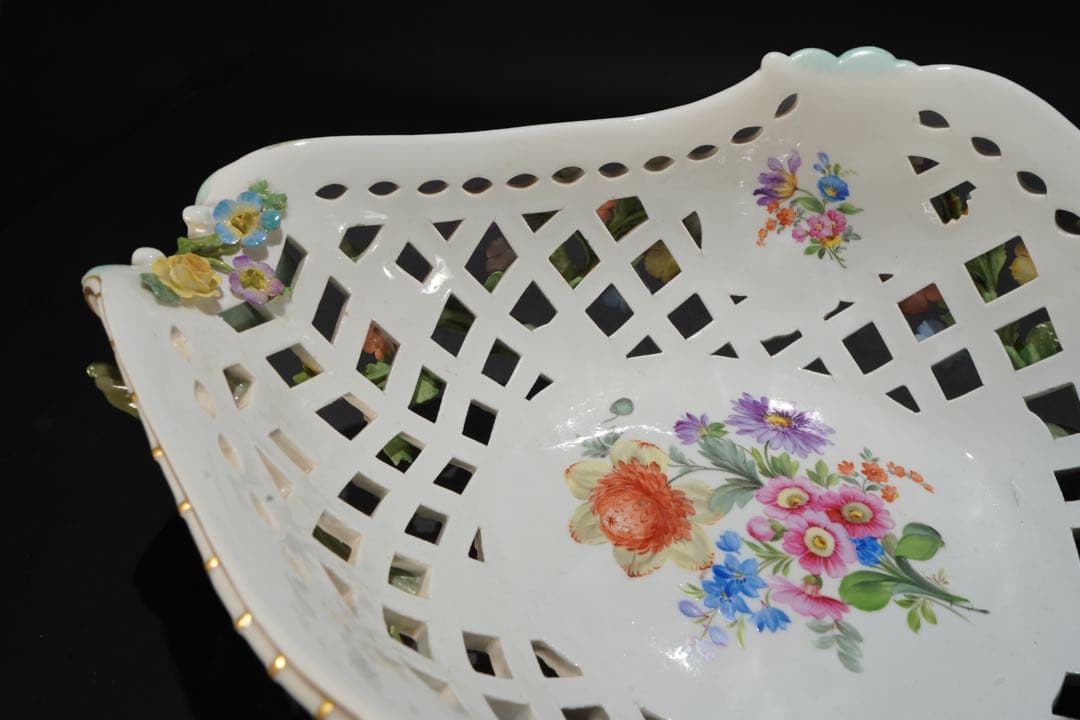 マイセン　 色絵貼花オープンワークコンポート