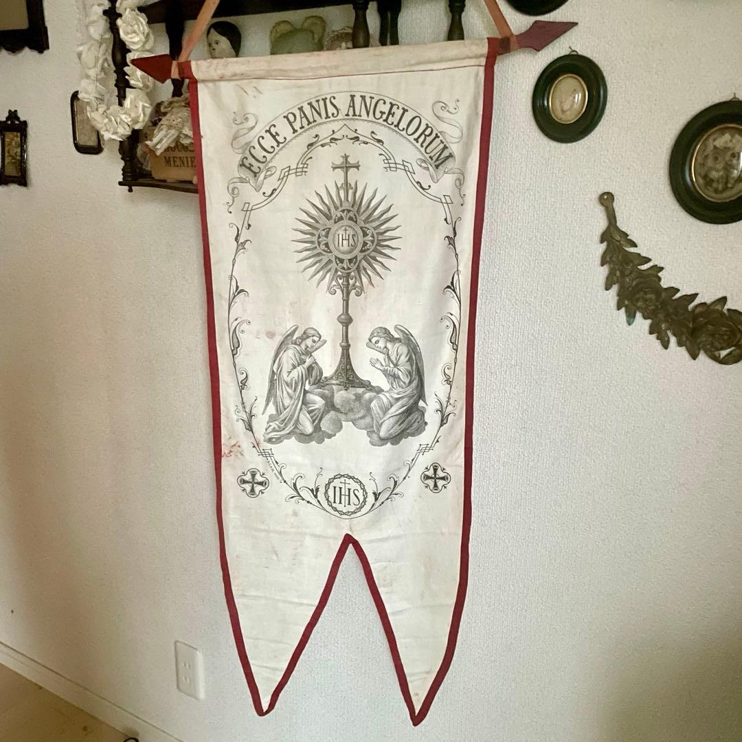 【希少】教会用バナー　天使　エンジェル　旗　19世紀　フランスアンティーク