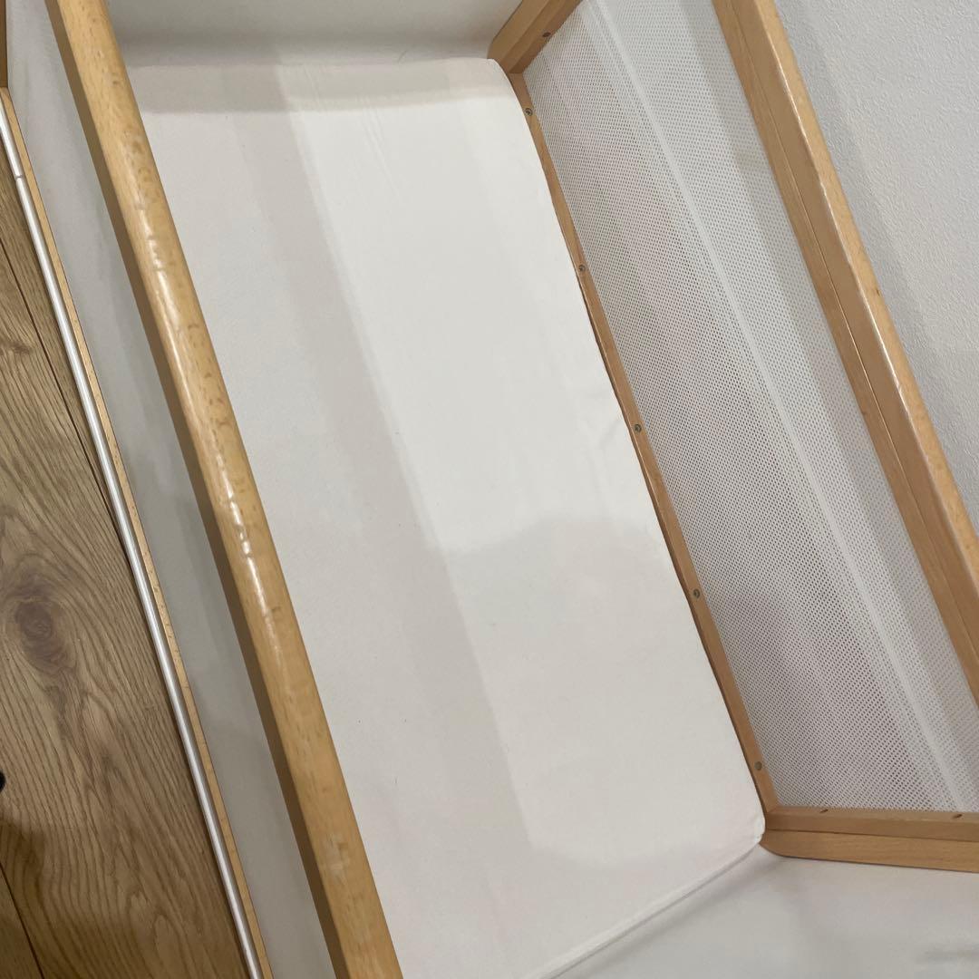 リリワゴン　マットレス付き　木製ベビーベッド キャスター付き