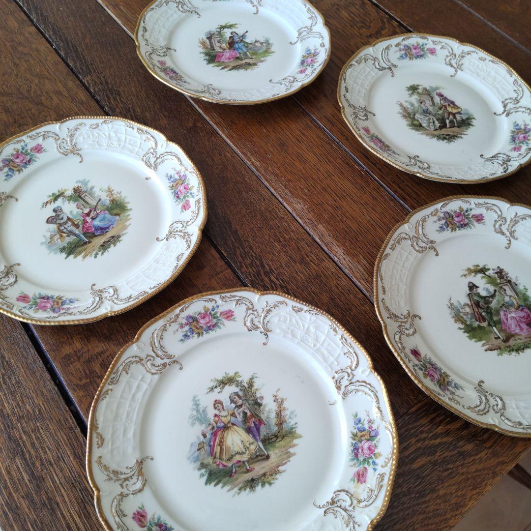 ヴィンテージ磁器プレート5枚セット ローゼンタール　1920年代 金彩手描き