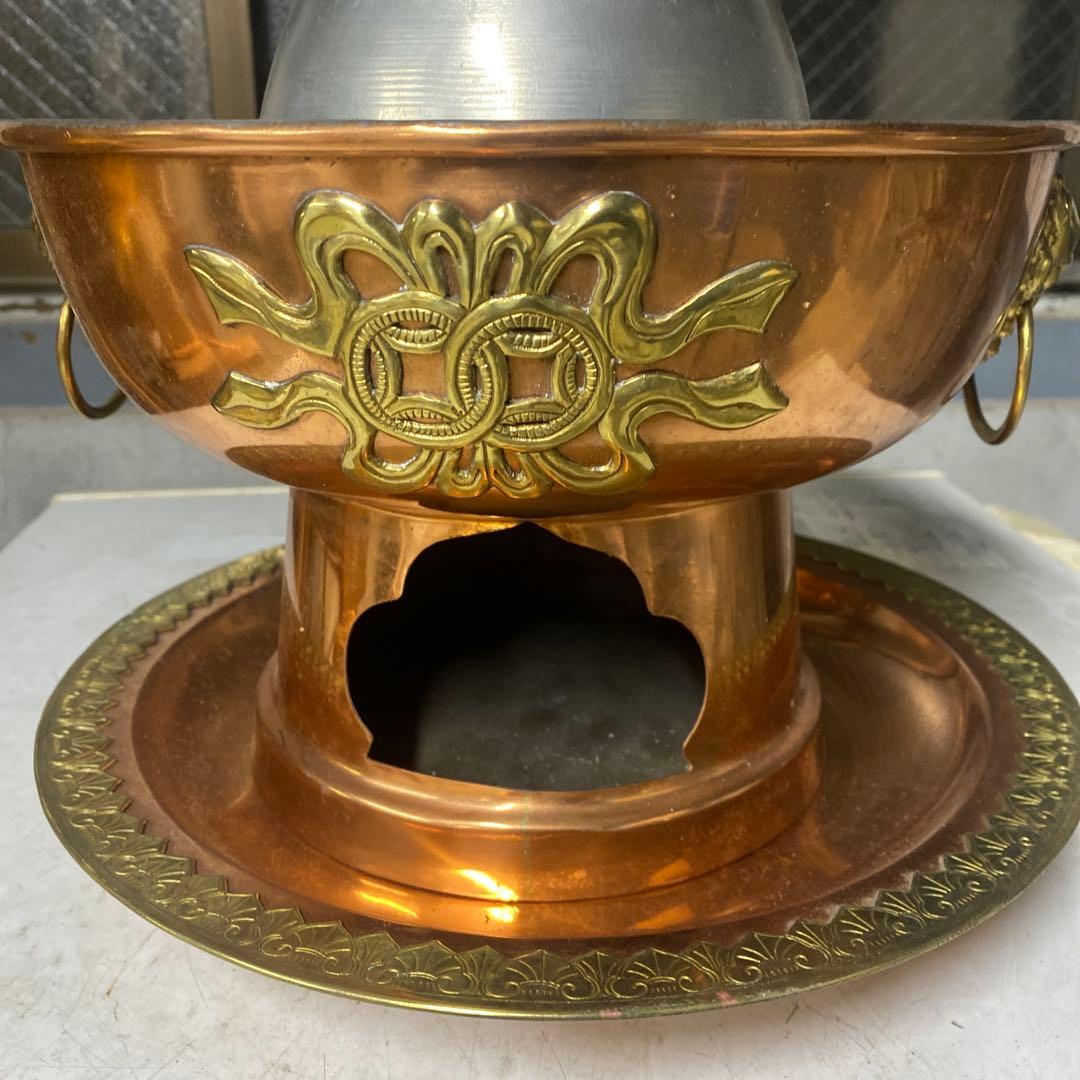 【TS11222】銅製 神仙炉 蝙蝠手 火鍋 しゃぶしゃぶ鍋　直径27cm