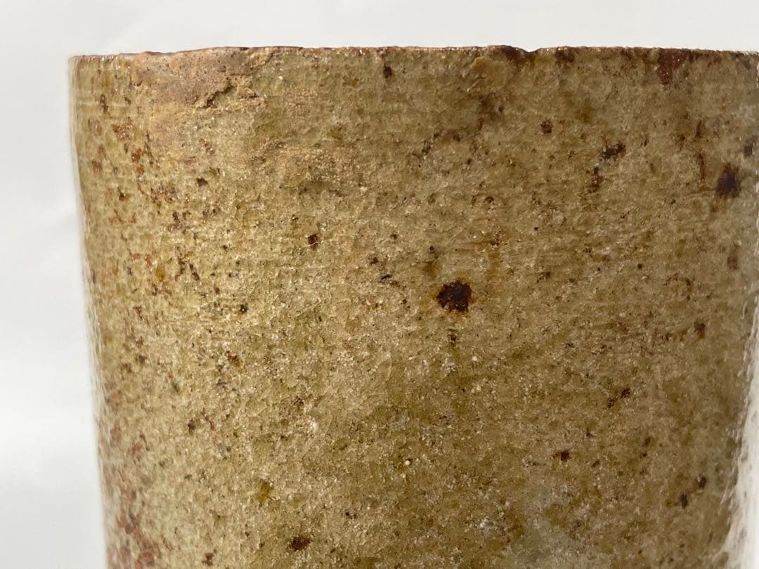 陶芸家　加守田章二　灰釉　筒花入　花瓶　花器　箱なし　益子焼