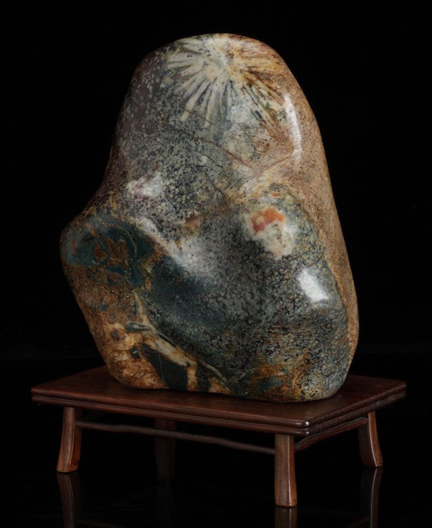 菊花石 白菊 紋石 台座付 1.4kg 鑑賞石 原石 天然石 水石 盆石 鉱物