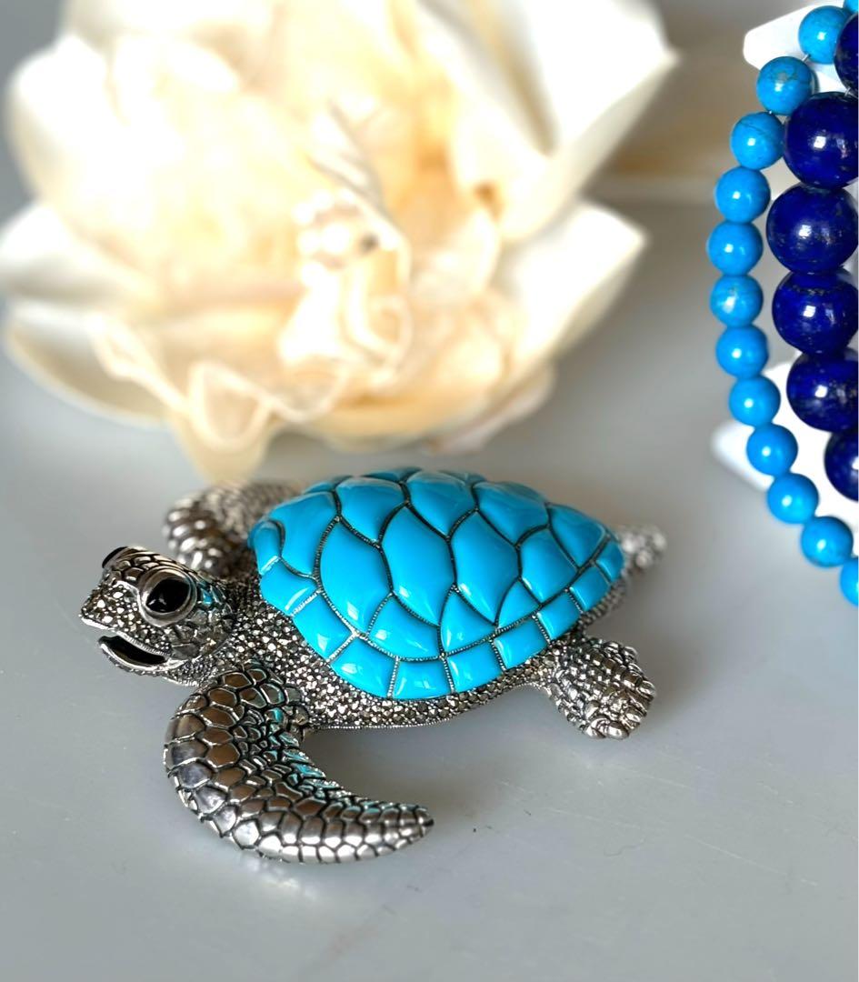 トルコ石カメの置物 シルバー製