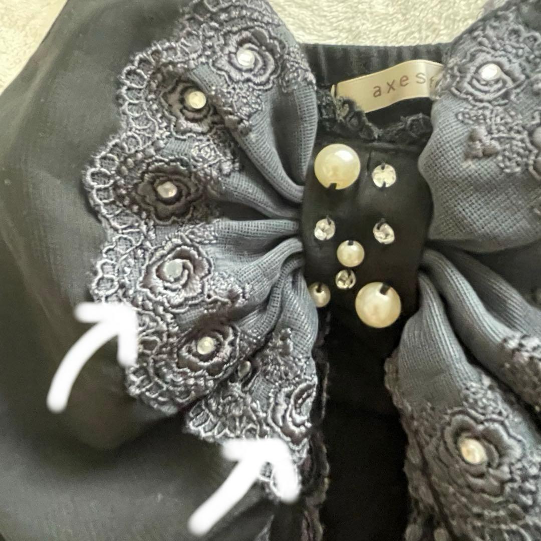 アクシーズファム　 ビッグリボンキャミソール レース　フリル　ビジュー　黒