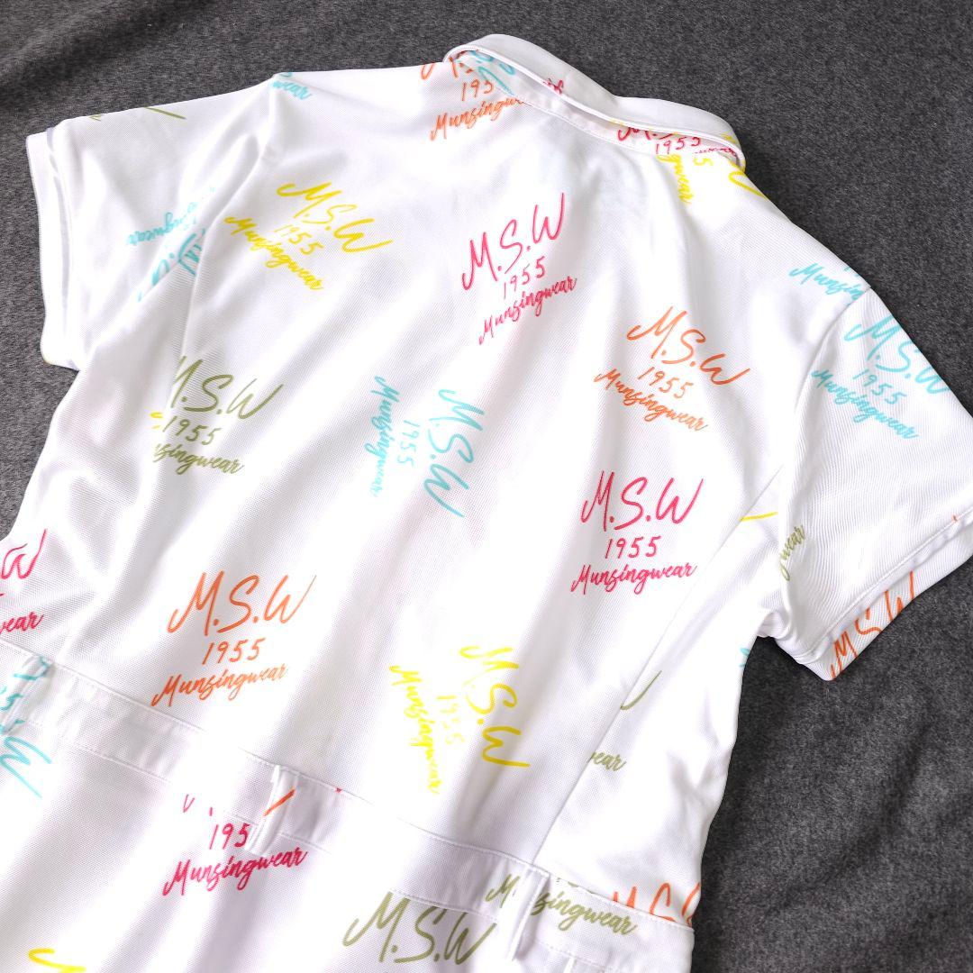 【マンシングウェア】ペンギンロゴ×ロゴ総柄 マルチカラー 半袖ゴルフワンピースL