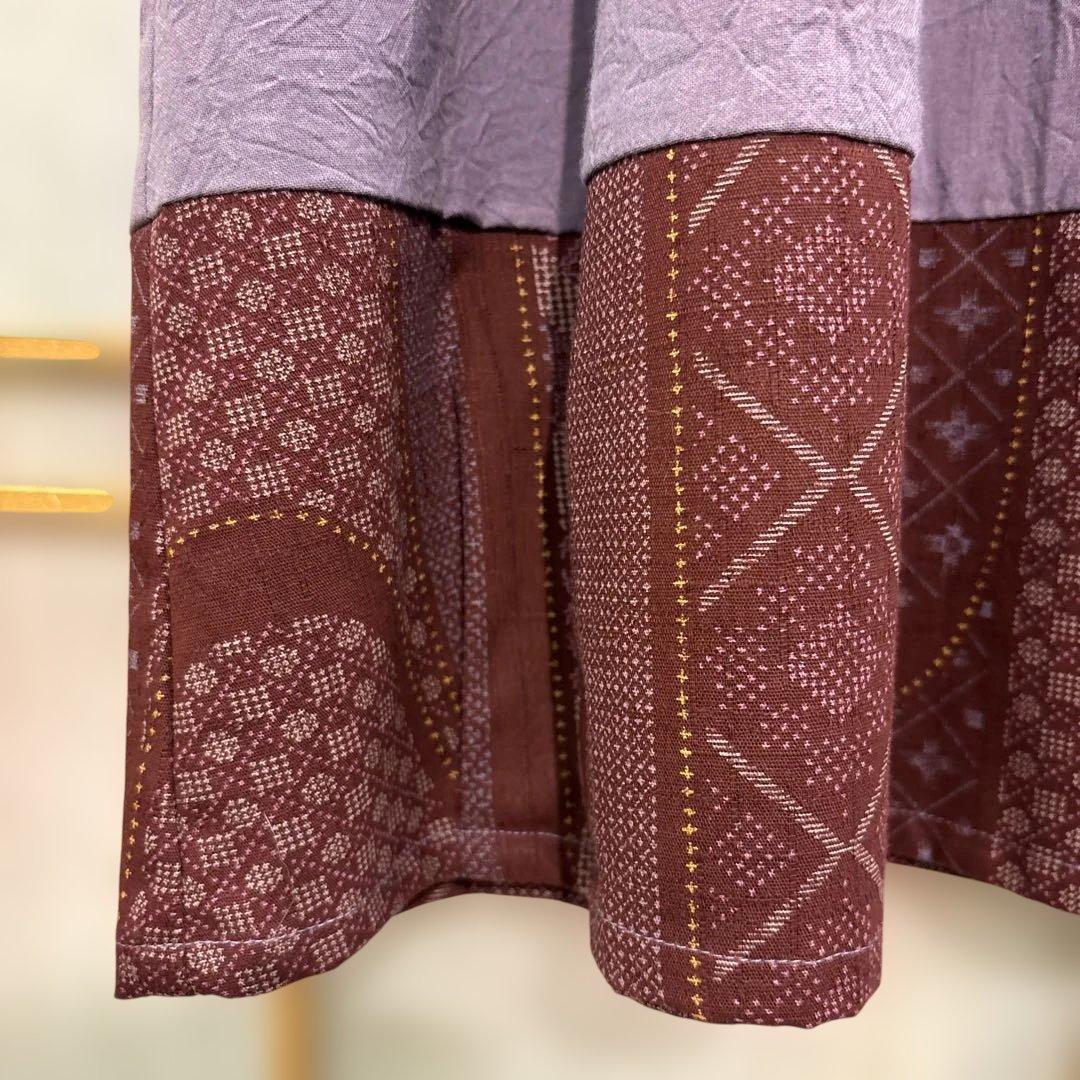 かぶり割烹着　紫　シワ加工　日本製