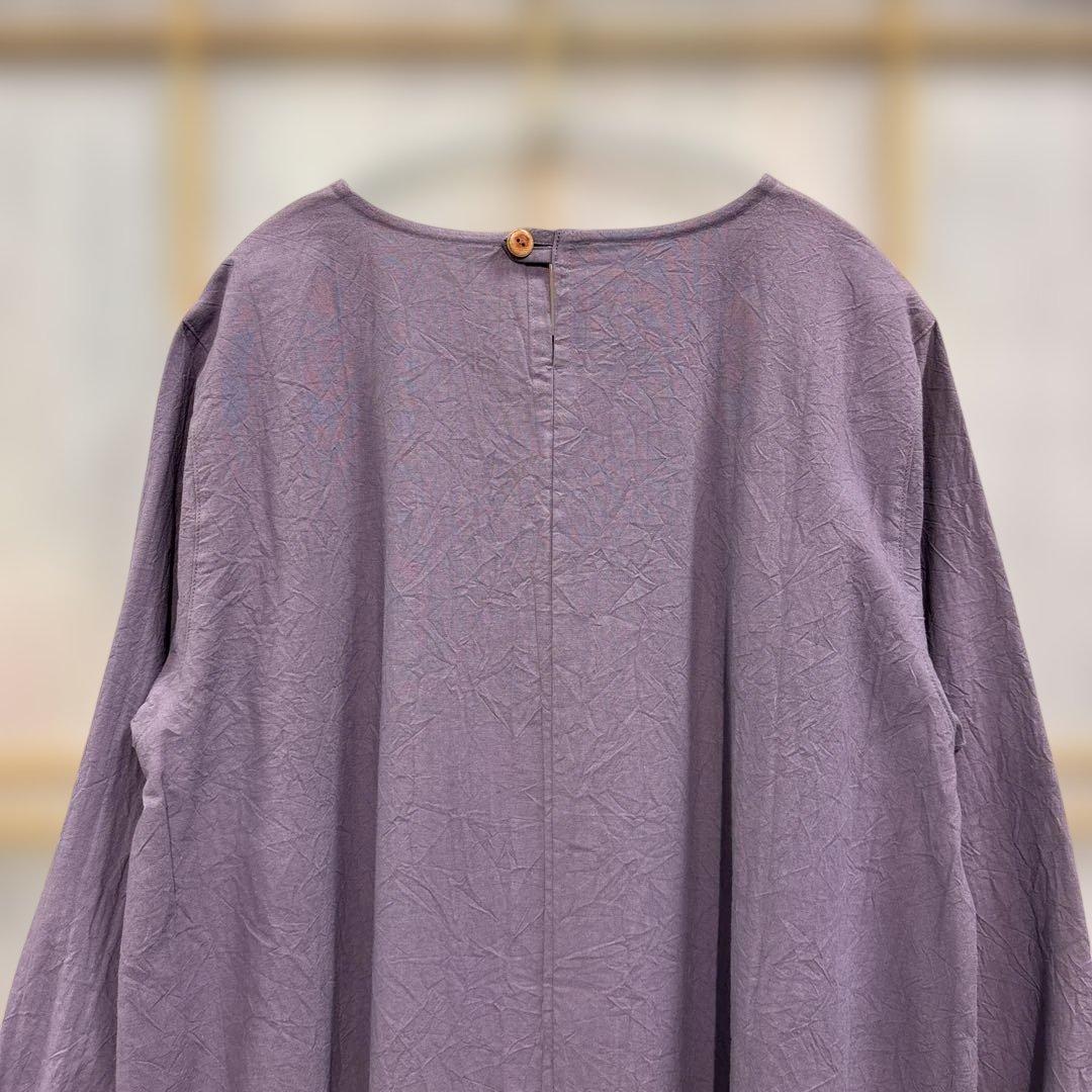 かぶり割烹着　紫　シワ加工　日本製