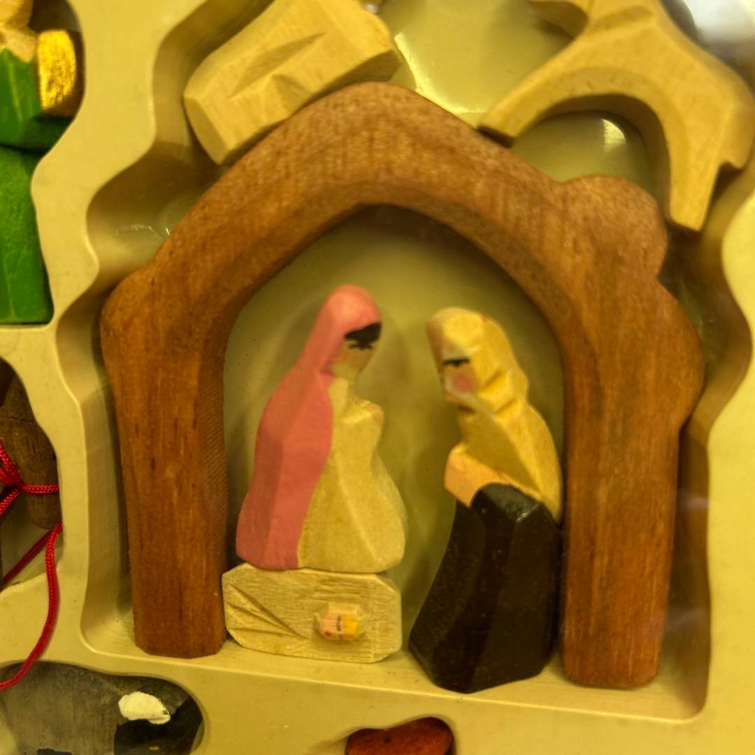 貴重ヴィンテージ未使用クリッペ木製ミニクリスマスキリスト降誕セット16個モミの木