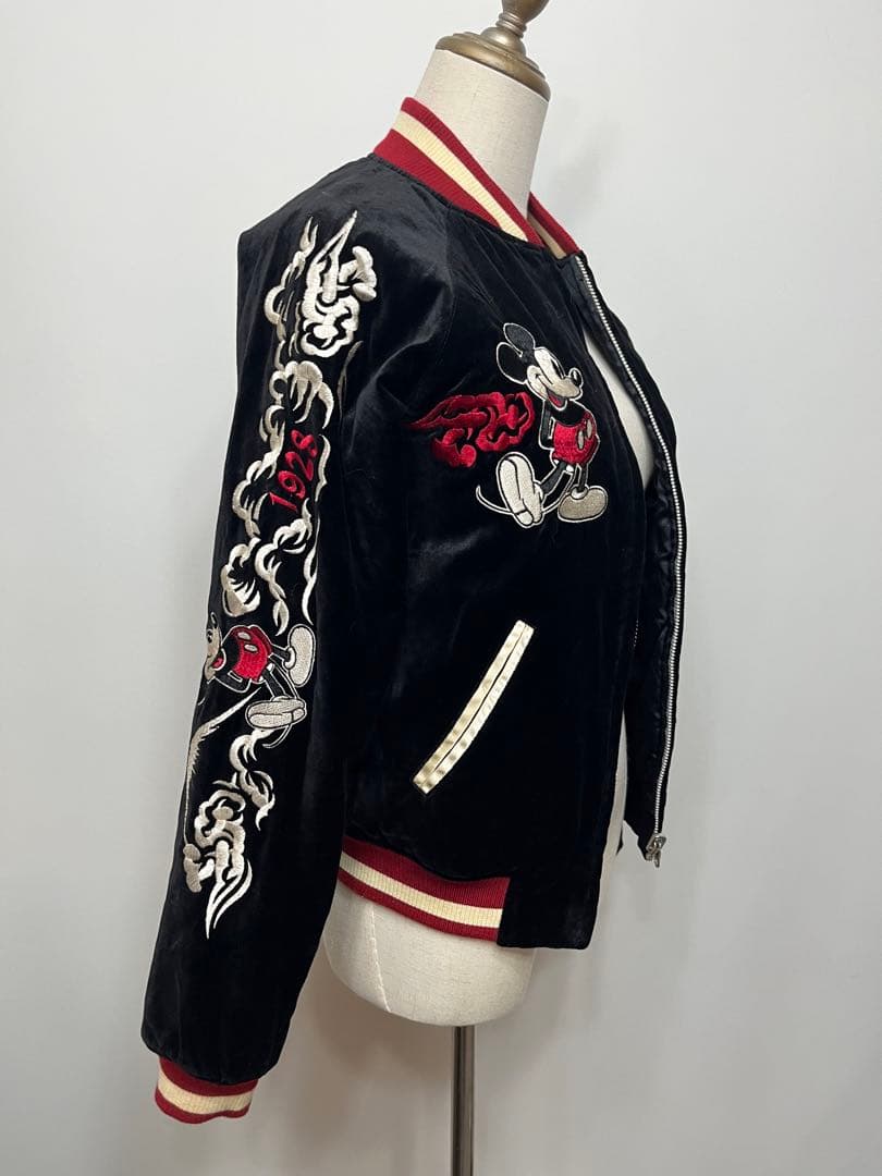 レア　Disney ディズニー ミッキーマウス リバーシブル スカジャン　刺繍