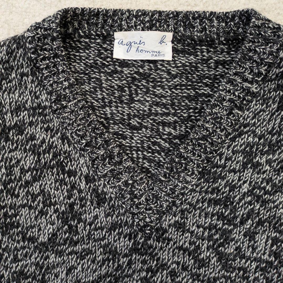 アニエスベーオム　フランス製　メランジVネックニット　ウール100%