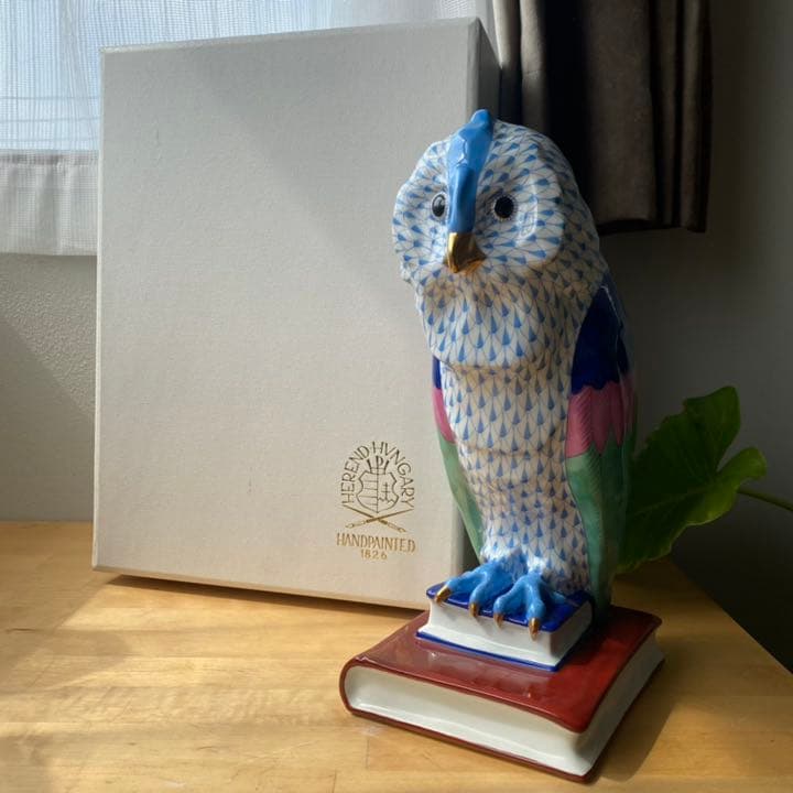 箱付　未使用　ヘレンド　フクロウ　手描き　特大　30センチ　処分価格