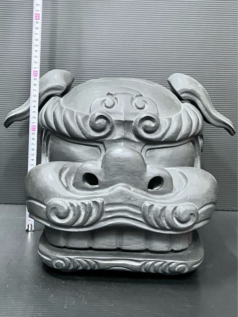 獅子頭　獅子舞　木製獅子頭　黒獅子頭　３０センチ越え　獅子頭置物　魔除け置物