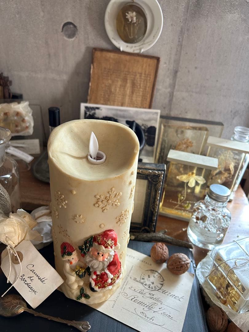 アンティーク風 サンタ スノーマン 雪の結晶 キャンドル ライト 北欧