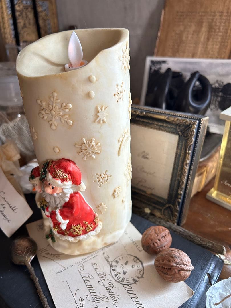 アンティーク風 サンタ スノーマン 雪の結晶 キャンドル ライト 北欧