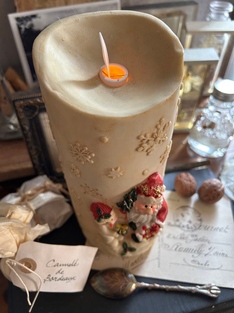 アンティーク風 サンタ スノーマン 雪の結晶 キャンドル ライト 北欧