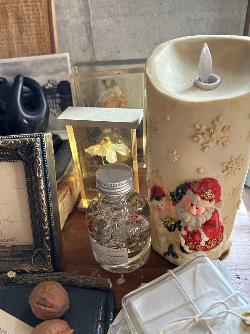 アンティーク風 サンタ スノーマン 雪の結晶 キャンドル ライト 北欧