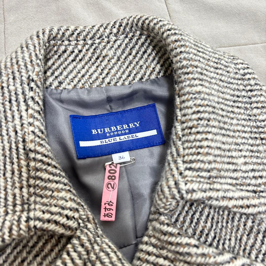 極美品！ピーコート 36 バーバリーブルーレーベル ツイード アンゴラ 36