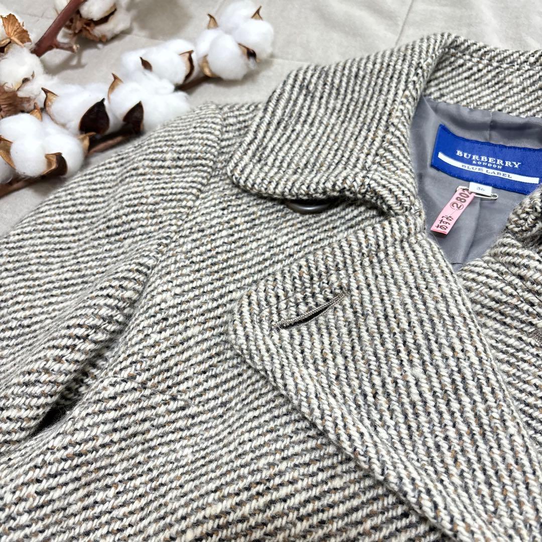 極美品！ピーコート 36 バーバリーブルーレーベル ツイード アンゴラ 36