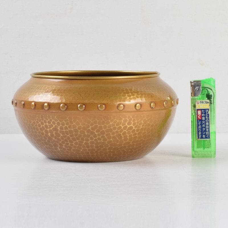 茶道具　龍泉造　黄銅　鎚目　鵬雲斎好　累座建水　共箱　C　9221