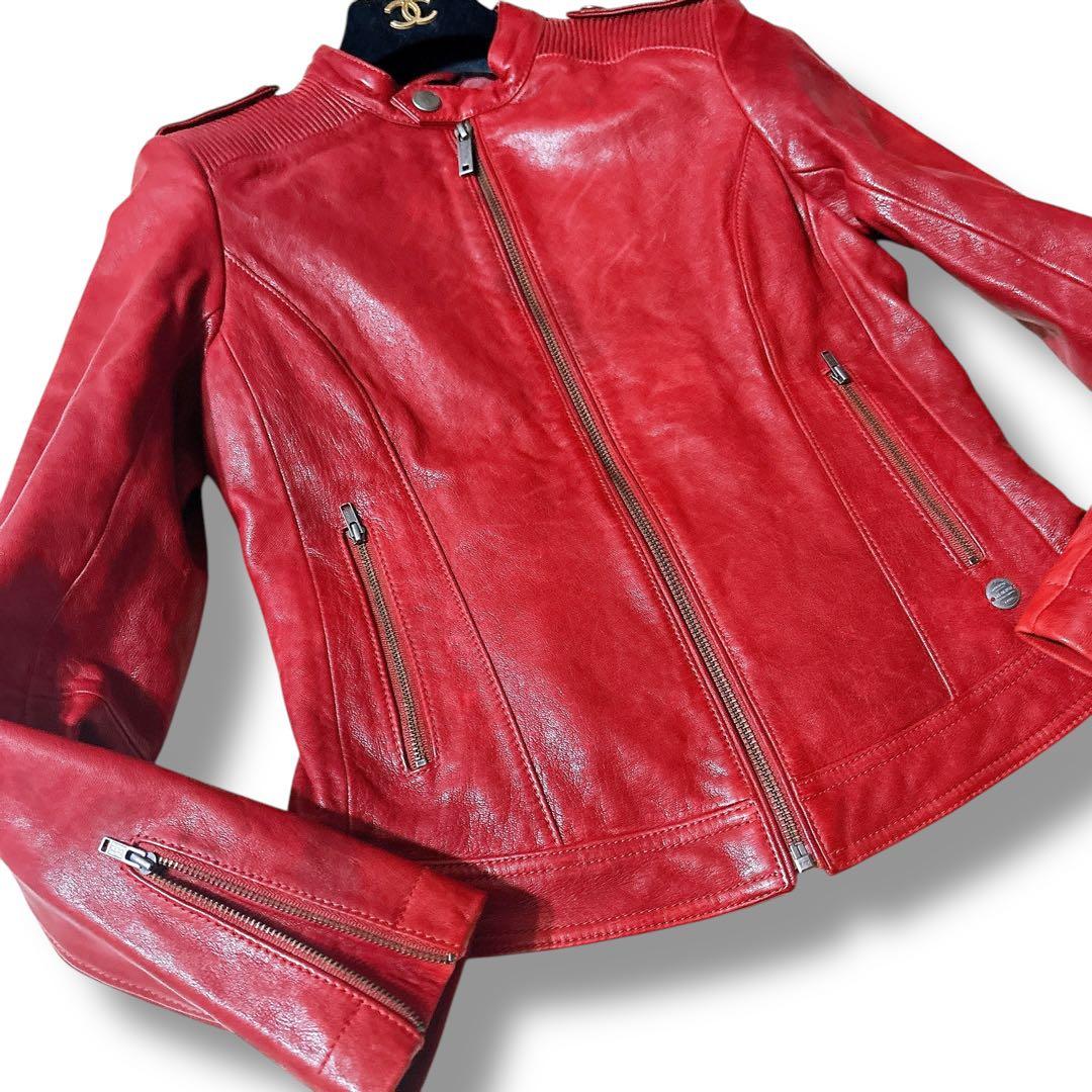シェビニオン シングルライダース レザージャケット バイク女子 赤