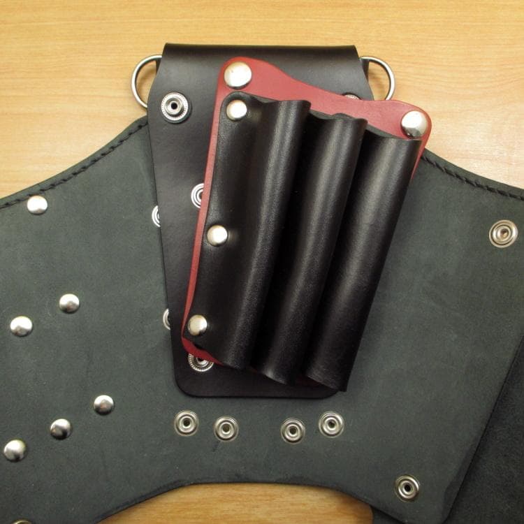 ブラック　６丁(バリカン用ポケット)本革シザーケース　SCA-241/CKA