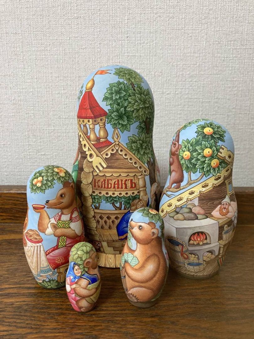 ロシア雑貨☆イコン マトリョーシカ熊(5P)オルガ作コブロフ工房