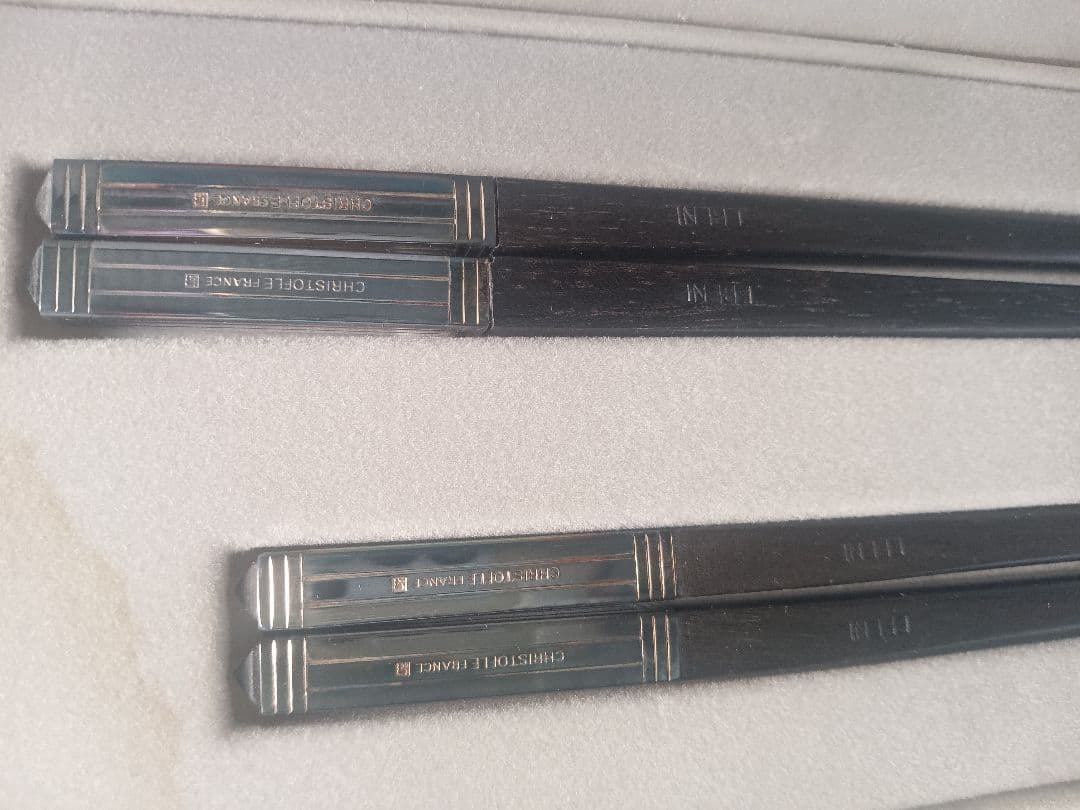 新品 クリストフル 夫婦箸 Christofle EBENE 金銀 黒壇 銀食器