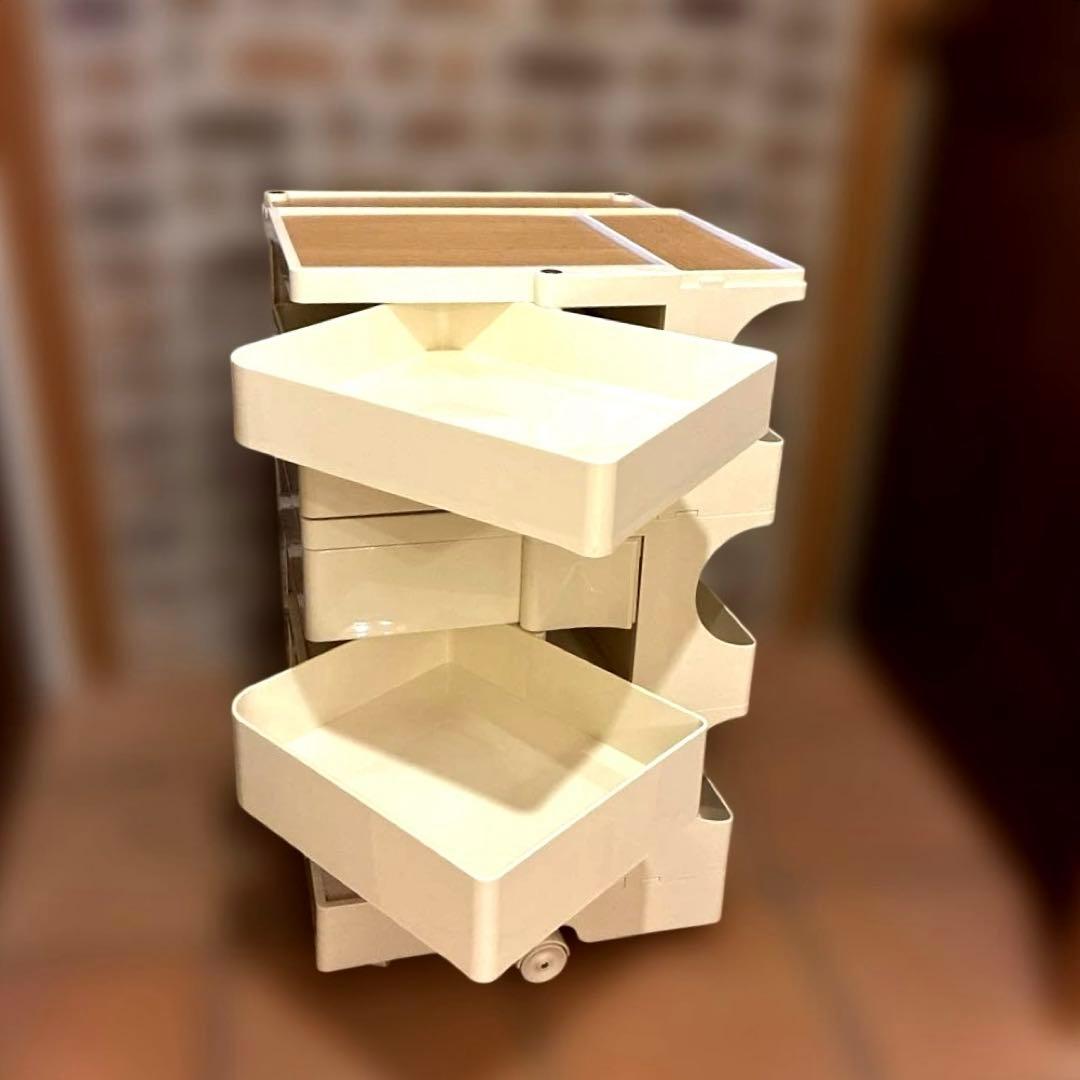ファイルワゴン 回転式手押し車 2段 3段 5トレイ　専用ウッドトレイ付き