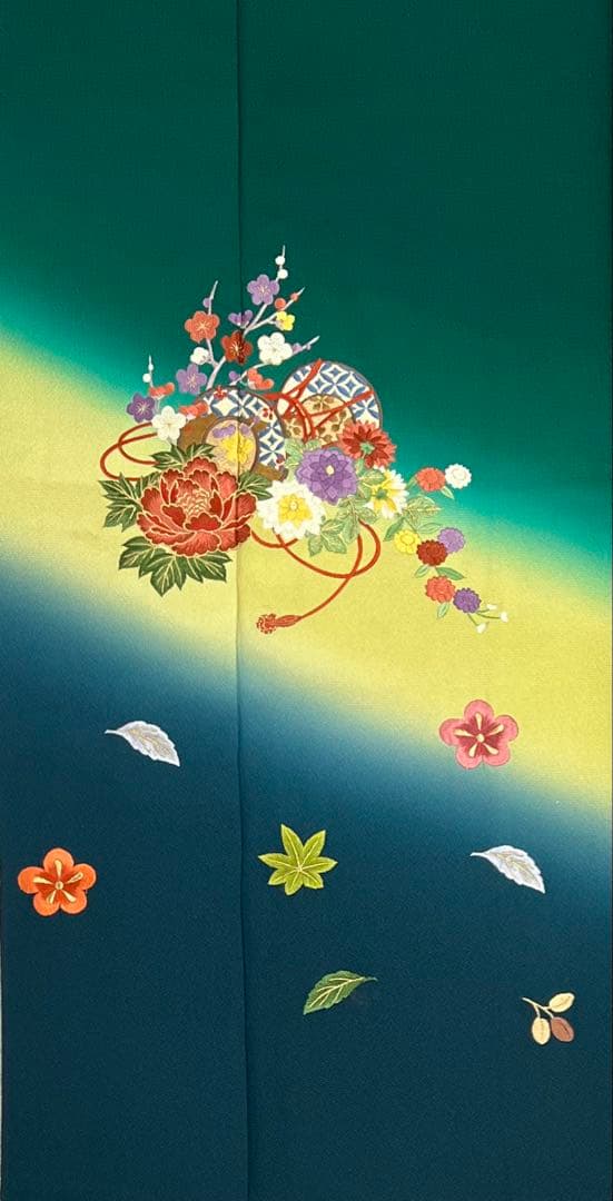 振り袖　フルセット　長襦袢付　緑　成人式　パーティー　刺繍入り　長尺袋帯　730