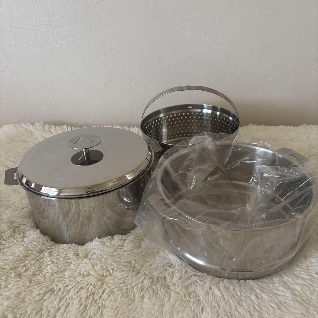 CRISTEL クリステル24cm 深鍋・蒸し器・クッキングバスケット4点セット