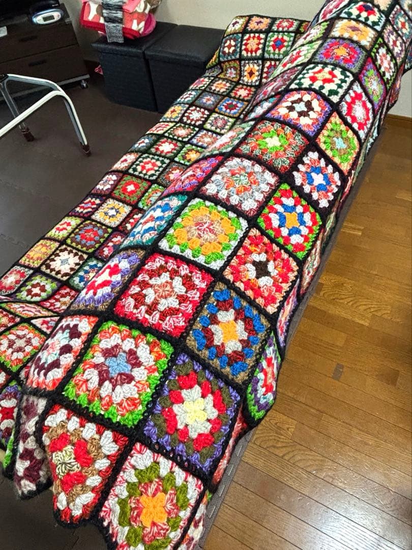 手編み　ベッドカバー　ソファカバー　こたつカバー　約200cm強x約155cm強