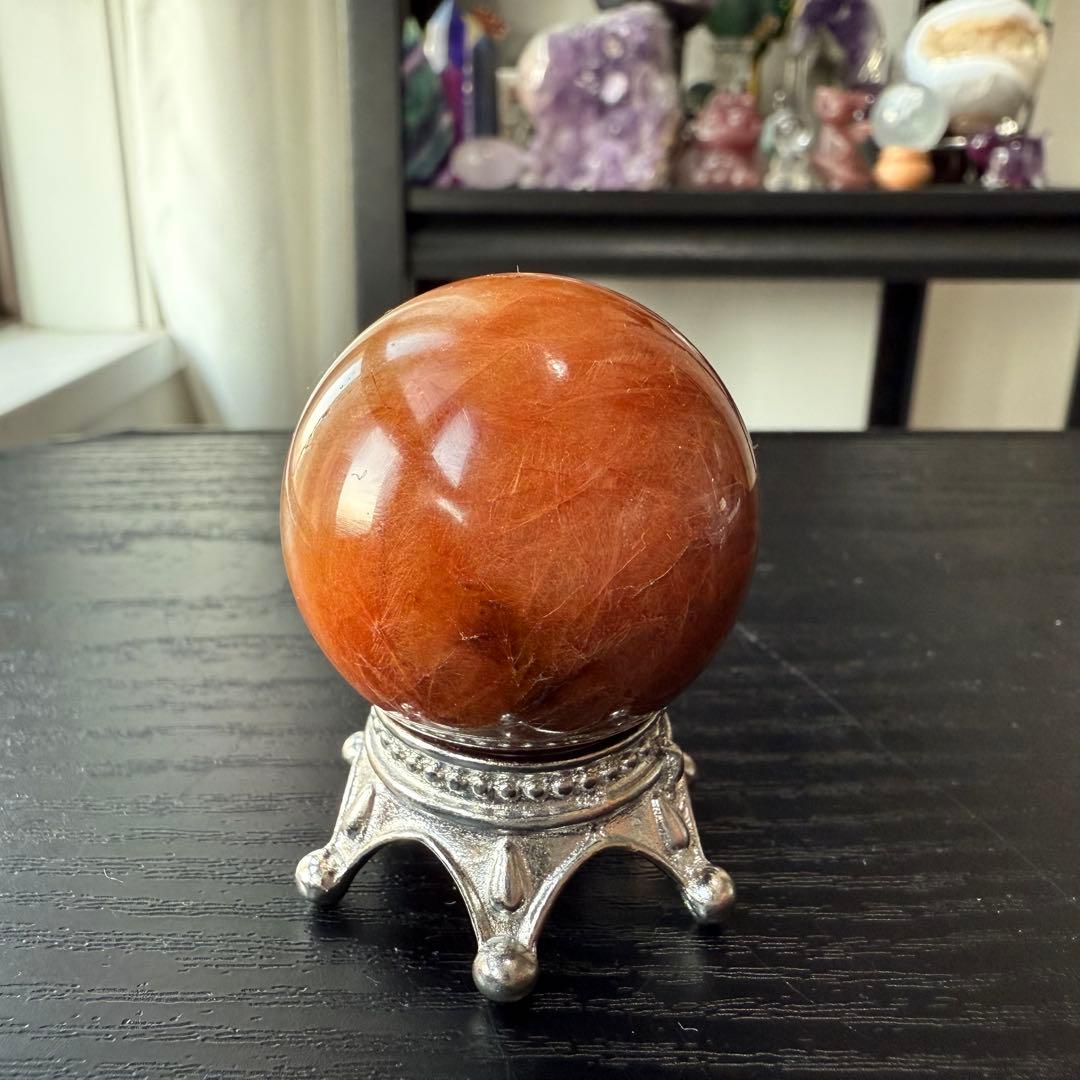 天然石ルチルクォーツのスフィア　丸玉　置物NO.120501