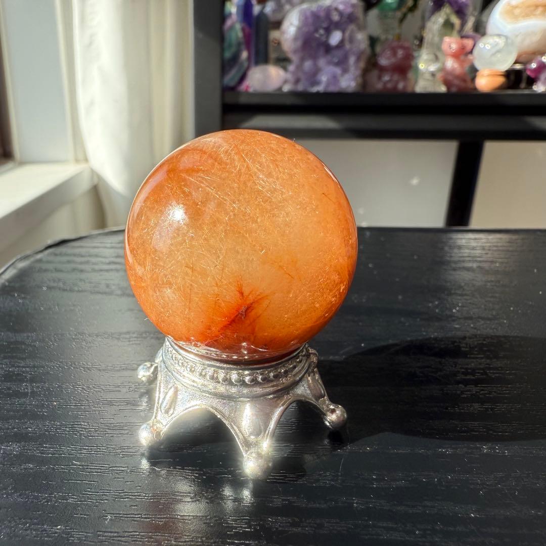 天然石ルチルクォーツのスフィア　丸玉　置物NO.120501