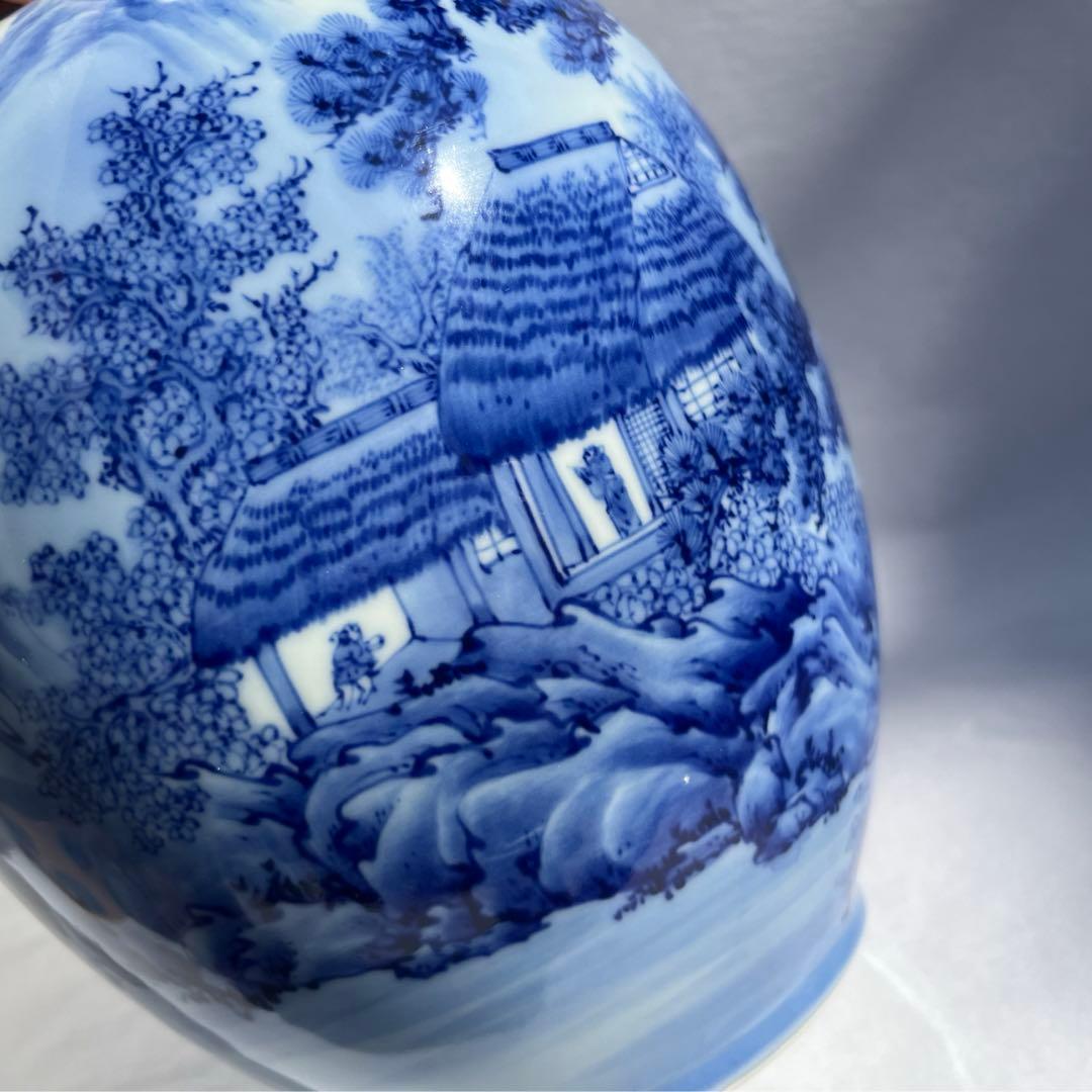 オールド深川　染付山水　花瓶　7号　中古品