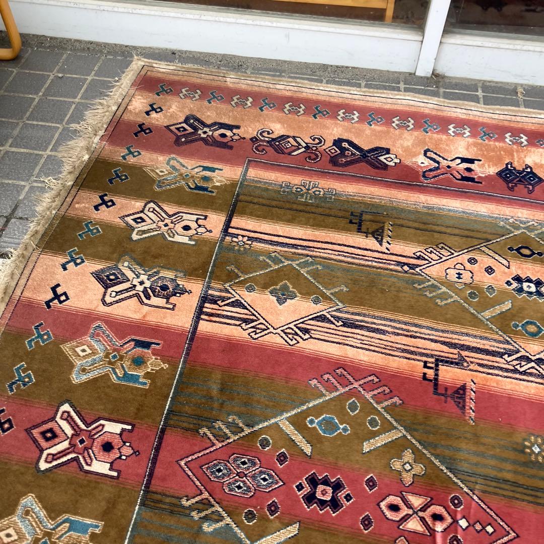 ヴィンテージ メキシカンラグ ネイティブ柄 民族柄 ペルシャ絨毯 大型絨毯