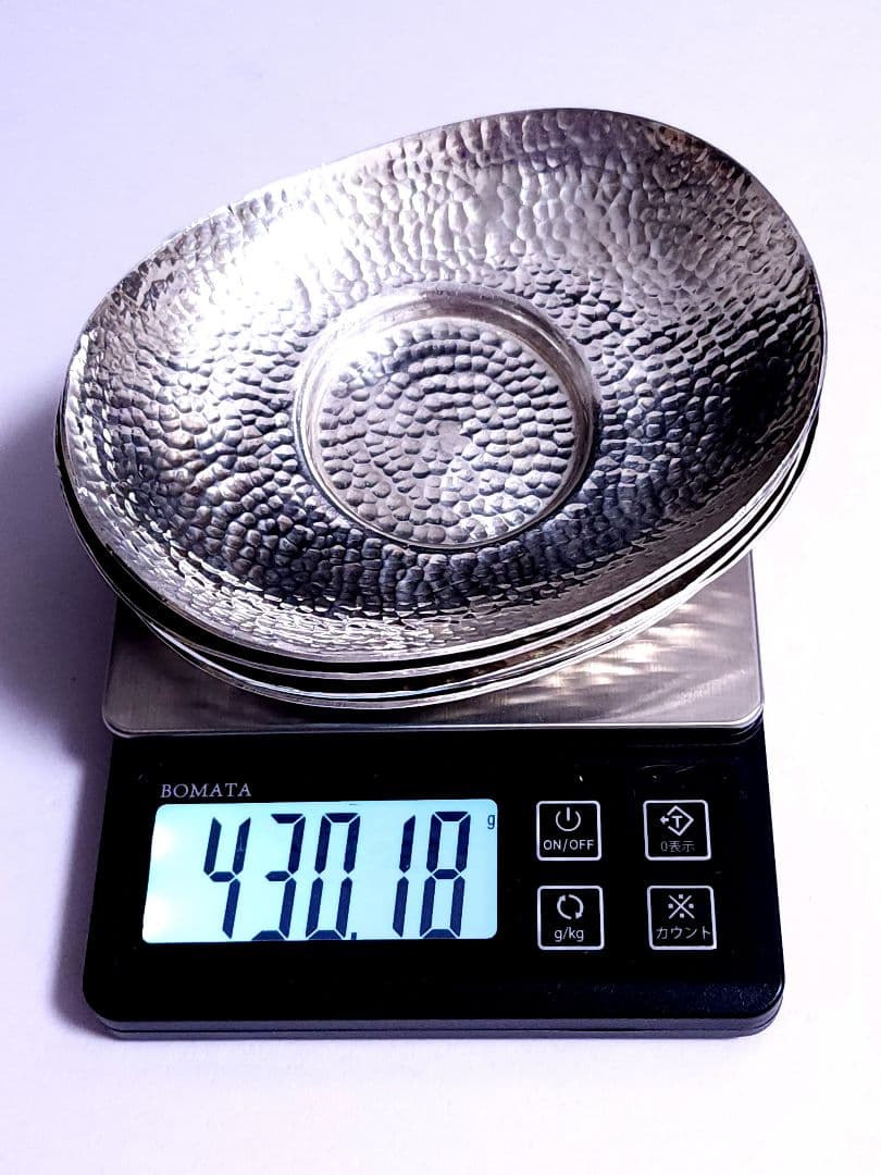 純銀 茶托　鎚目小判形 5客揃　430.18g 煎茶道具