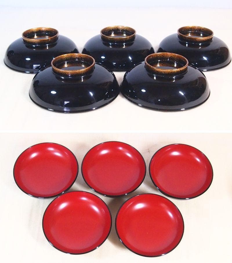 【高級・未使用】輪島塗 大向高洲堂 竹林祐行 縁梨地 煮物椀 5客 雑煮椀/大椀