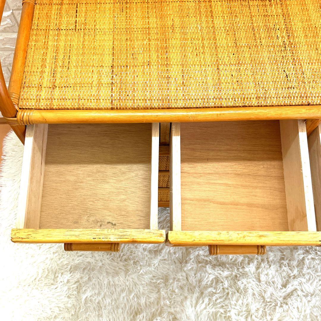 昭和レトロ　ラタンチェスト 4段10杯　籐 ワイド ローチェスト 棚 テレビ台